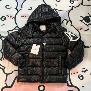 Moncler Women's Shiny Black Hooded Down Jacket